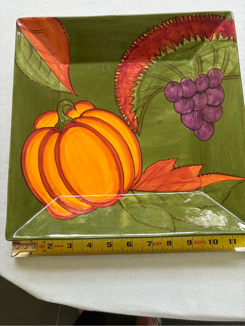 Hand-Painted Fall Harvest 11” Square Ceramic Plate/Tray by Laurie Gates
